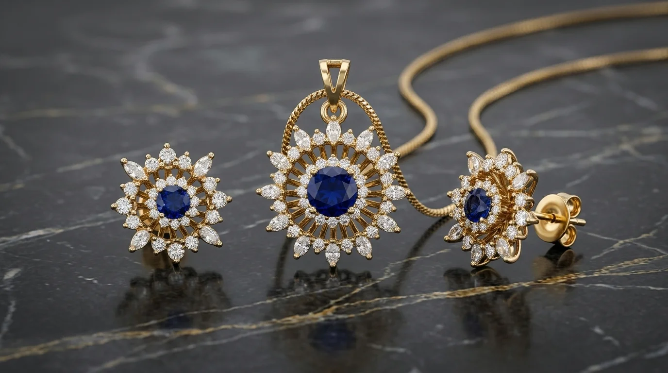 Royal Sapphire Sunflower Pendant Set