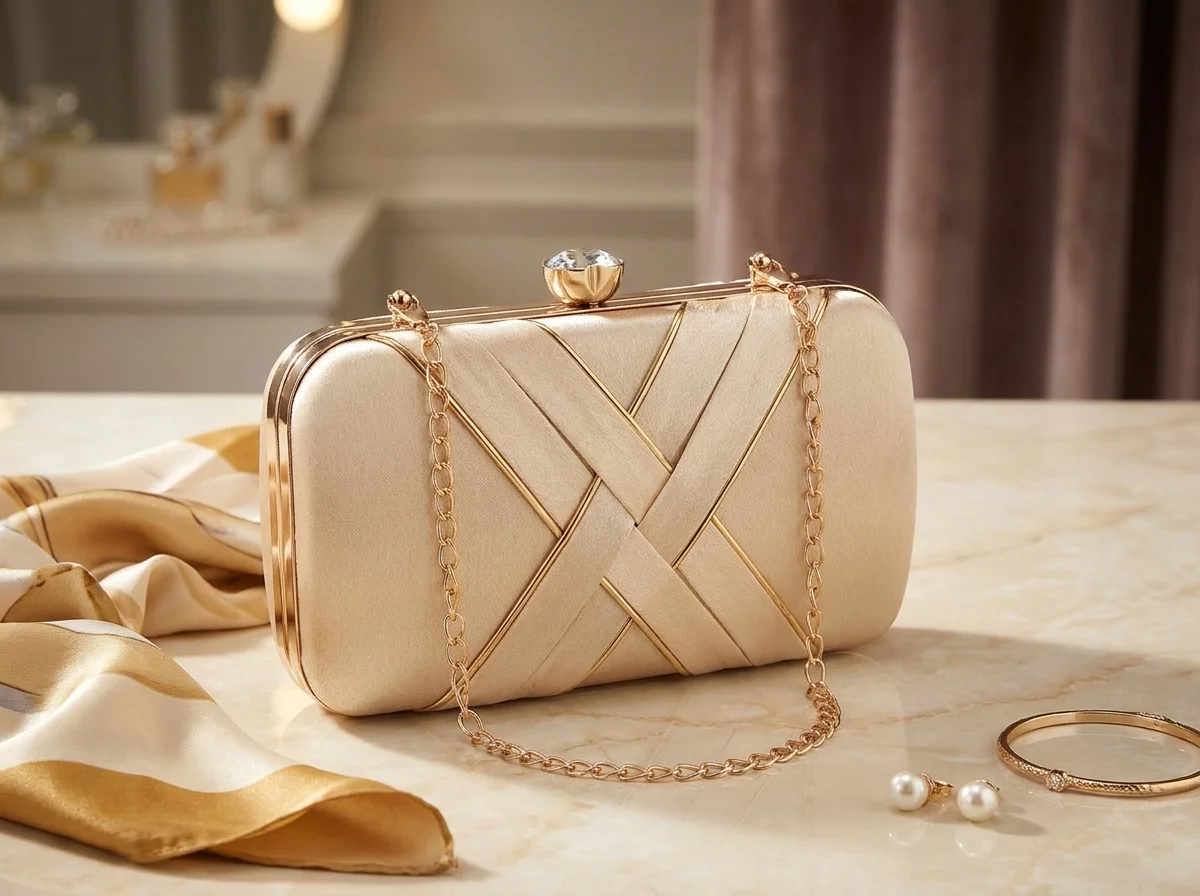 Embellished Satin Clutch Bag for Girls & Women