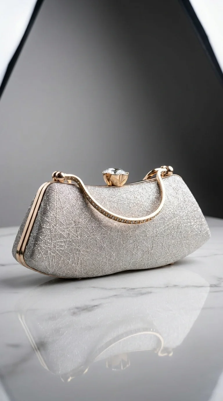 Glitter Clutch Purse for Women & Girls, Silver