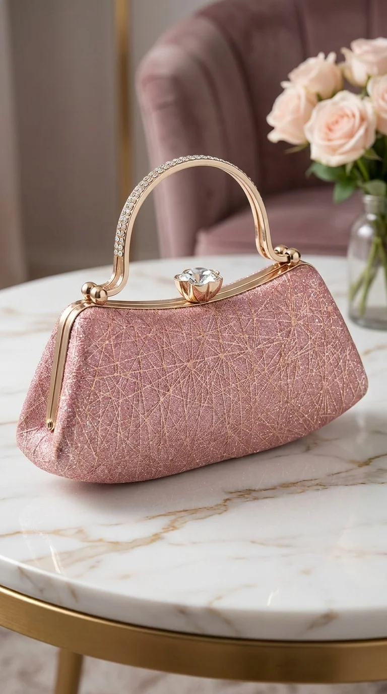 Glitter Clutch Purse for Women & Girls, Rose Gold