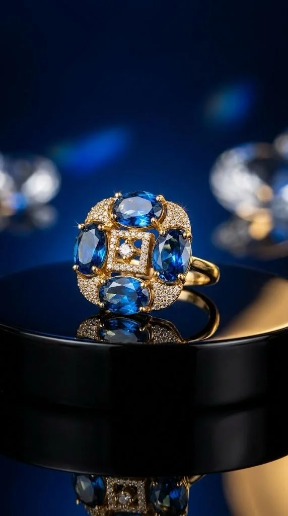 American Diamond Ring for Women, Blue