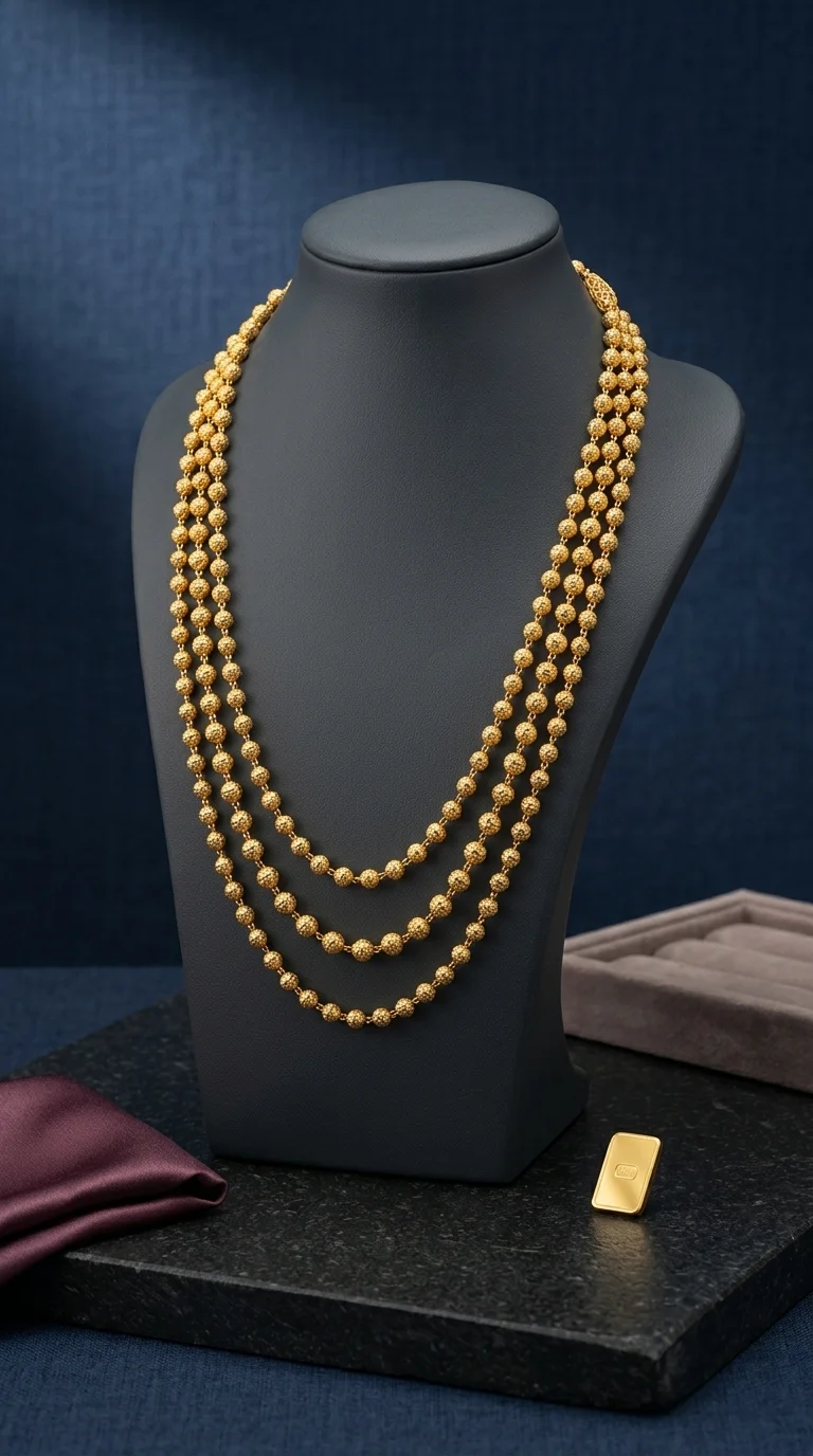 One Gram Gold-Plated 3 Layer Matar Mala Chain
