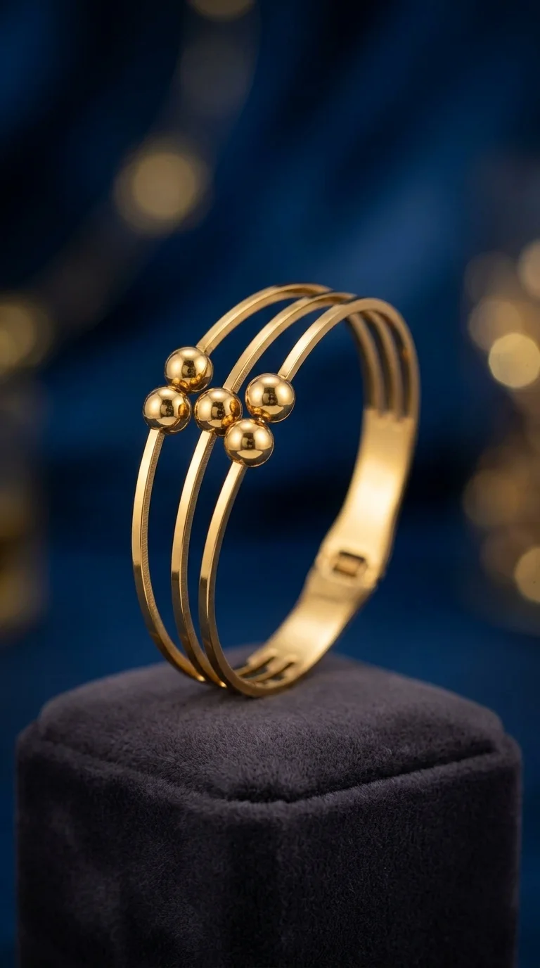 Gold-Tone Triple Band Bangle Bracelet with Ball Beads
