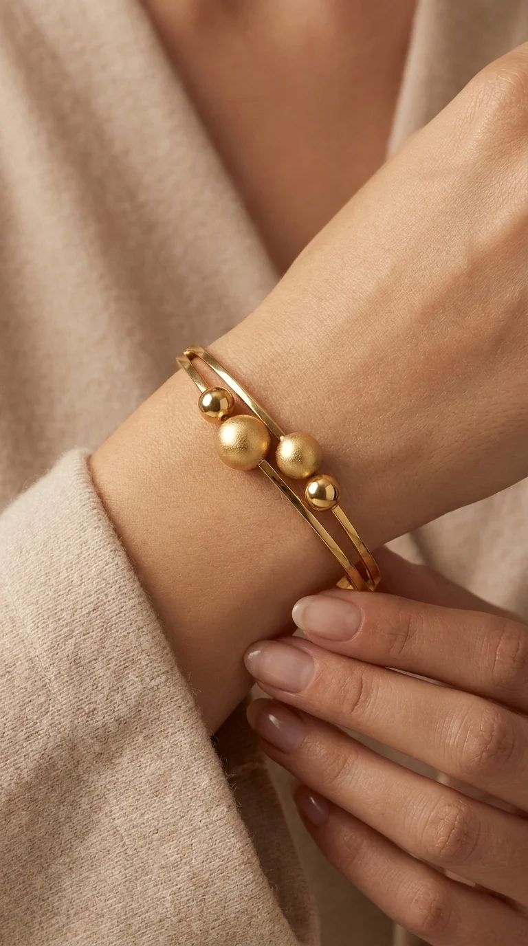 Gold Ball Bangle Bracelet | Gold Tone, Ball Accents