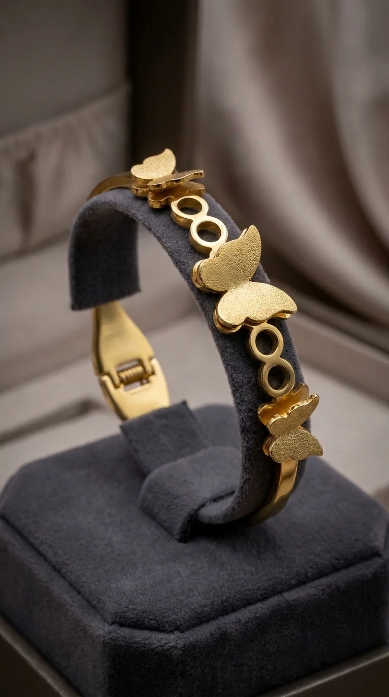 Gold Butterfly Bangle Bracelet | Butterfly Design, Hinge Closure