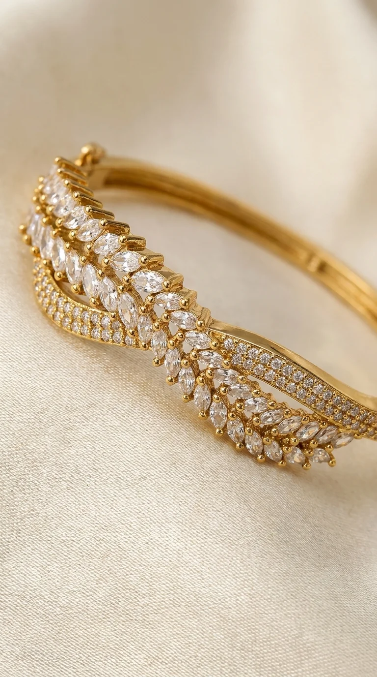Gold-Tone Crystal Bracelet with Marquise Stones | Marquise Cut Stones, Bangle Style