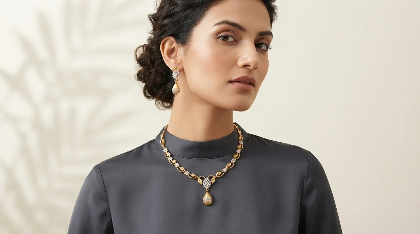 One Gram Gold-Plated American Diamond Necklace Set