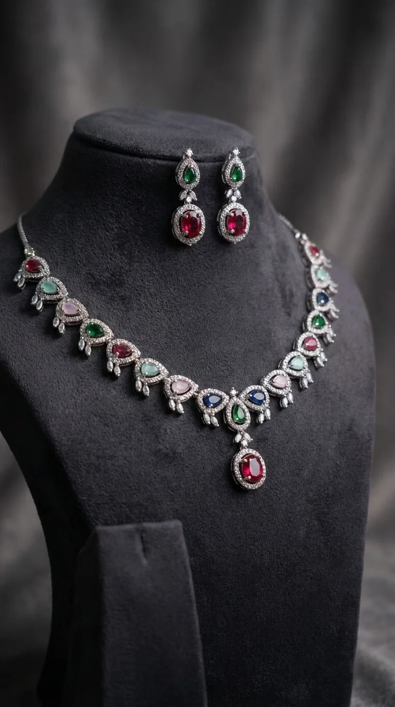 Multicolor AD Necklace Set