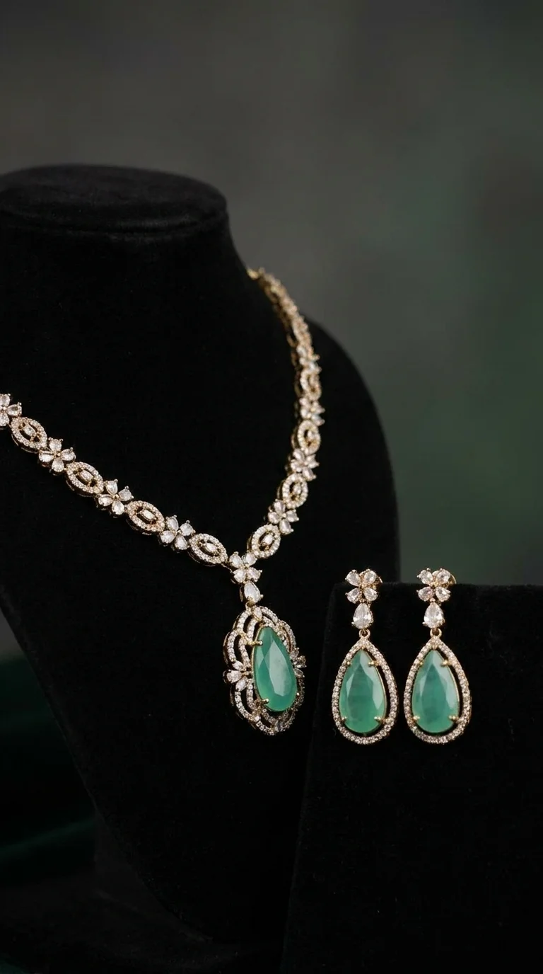 Emerald Pastel Green AD Pendant Necklace Set