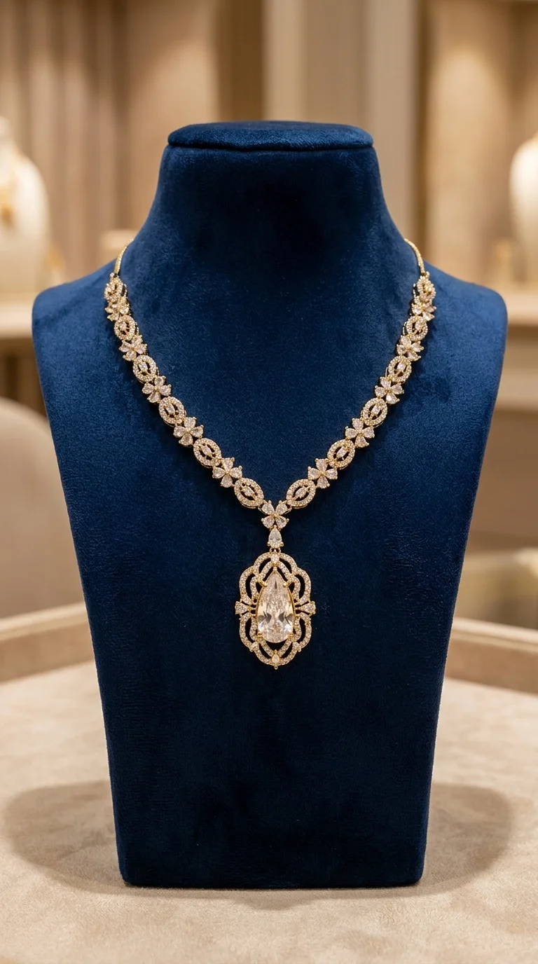 Emerald Rose Gold AD Pendant Necklace Set