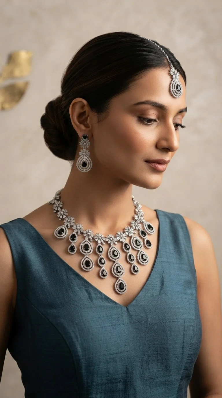 Black Stone AD Bridal Necklace Set