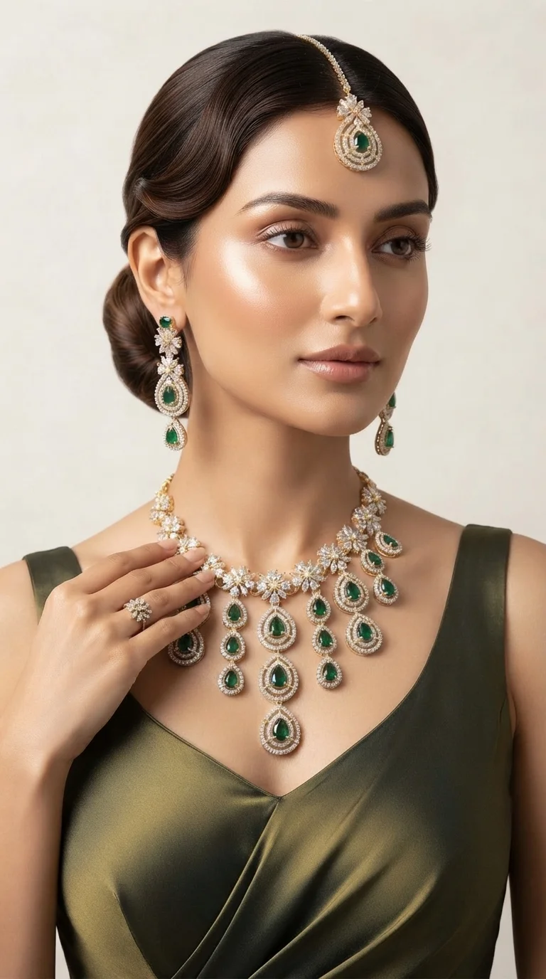 Green Stone AD Bridal Necklace Set