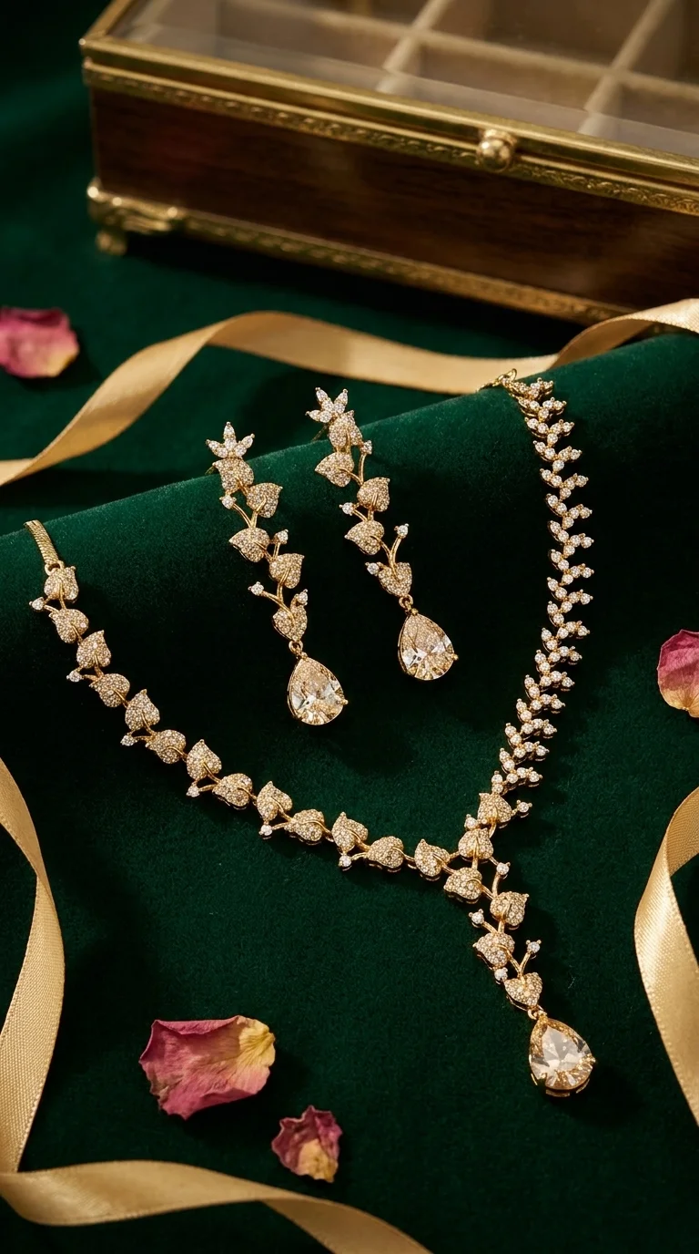 Floral AD Gold-Plated Necklace Set
