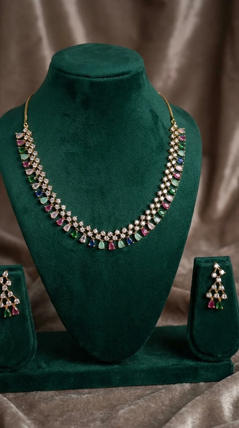 Multicolor AD Gold-Plated Necklace Set