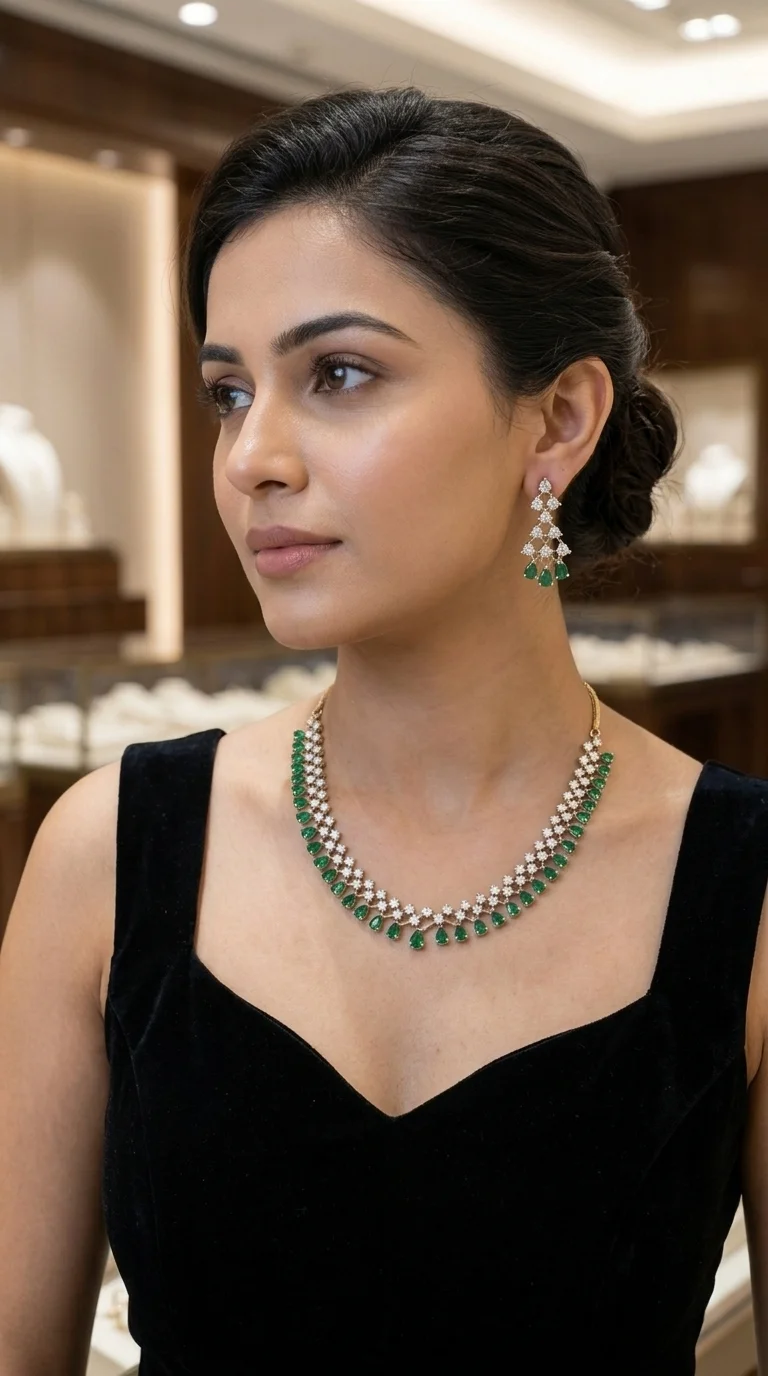 Emerald Green AD Necklace Set