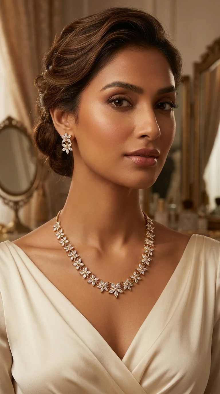 Zircon Floral Choker Necklace Set