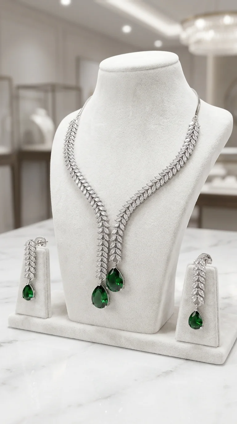 Silver Emerald Cascade Set