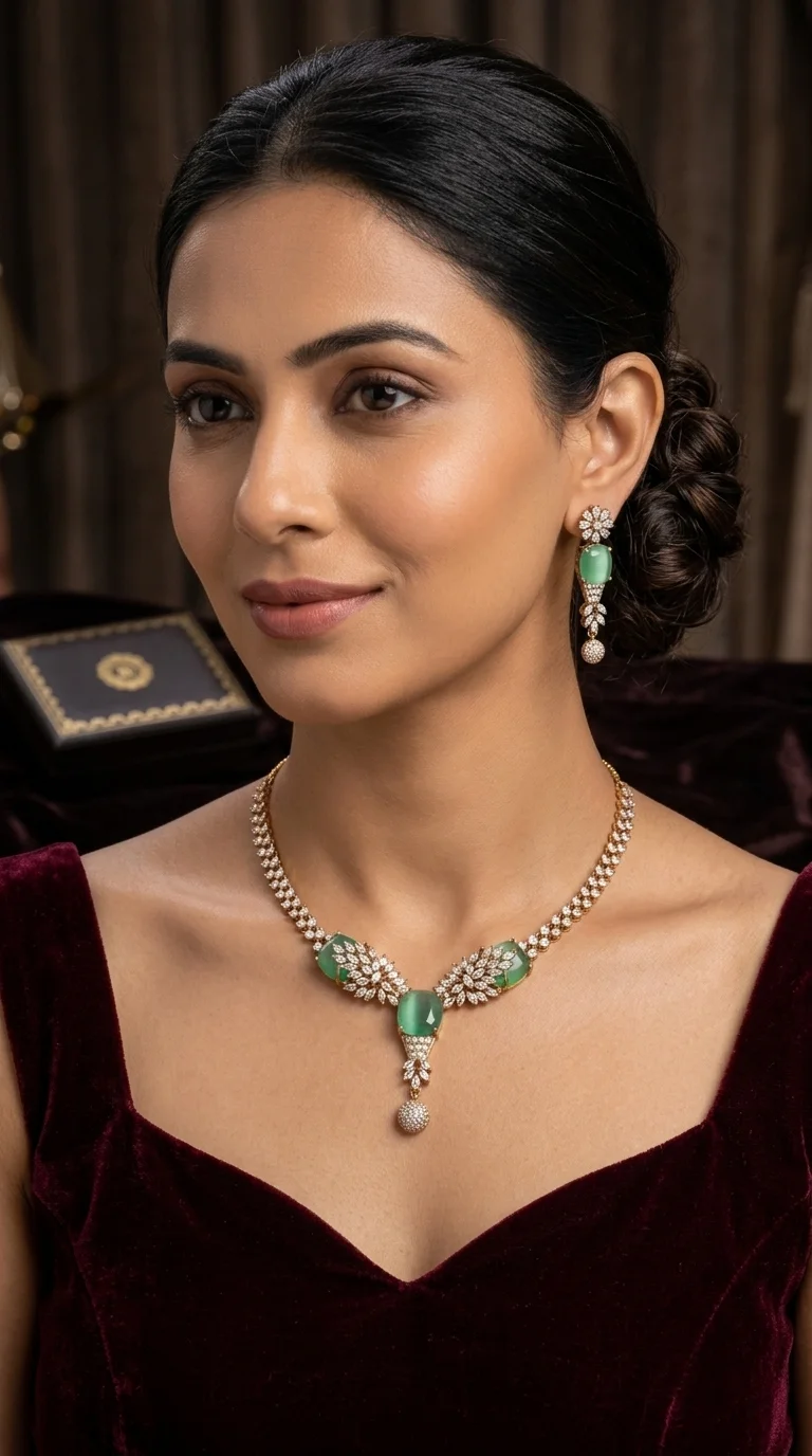 Jade V-Neck Crystal Statement Set