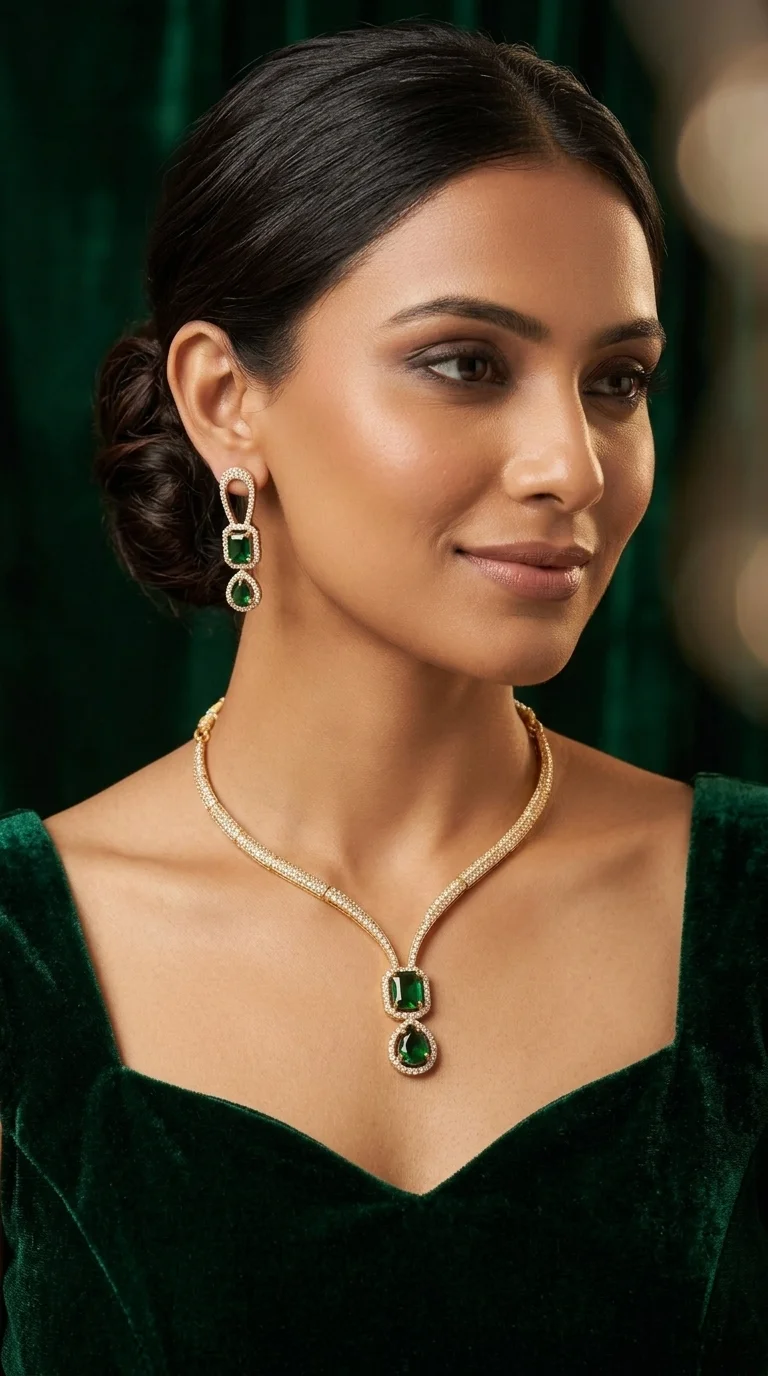 Gold Emerald Double Drop Set