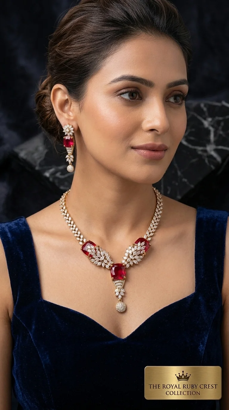 Gold Cushion-Cut Ruby Drop Set