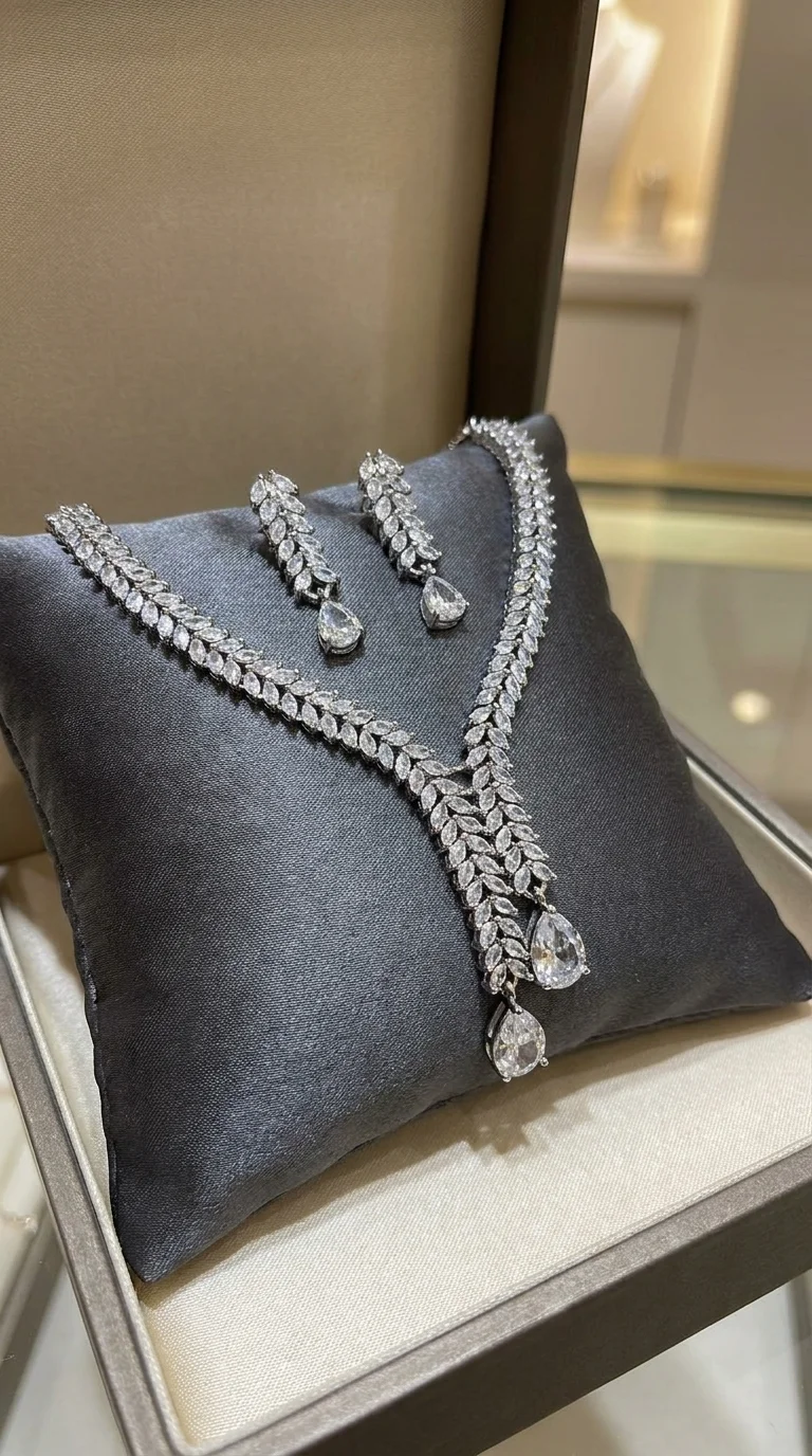 Diamond Drop Silver Chevron Set