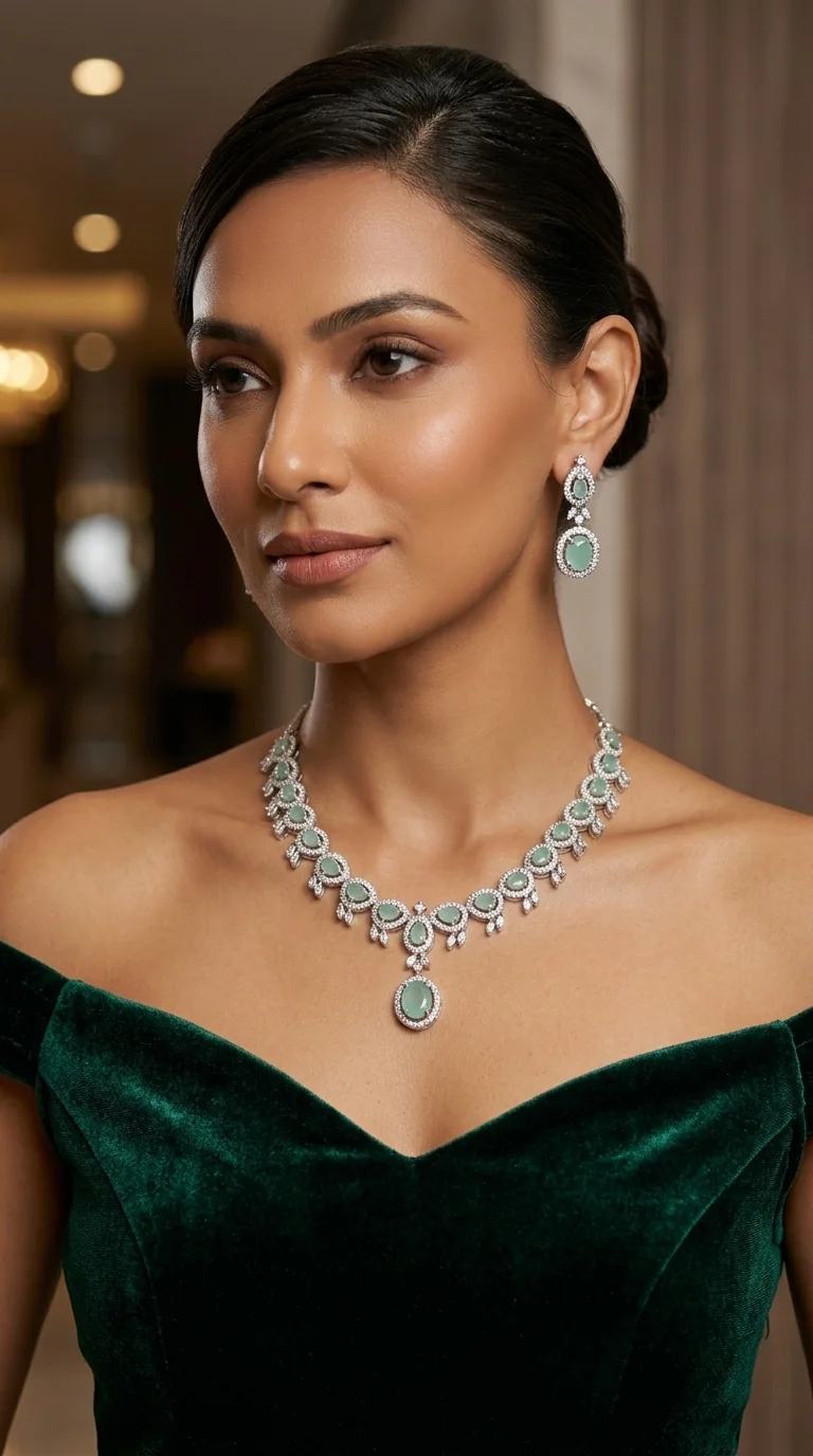 Mint Breeze Zircon Pendant Set
