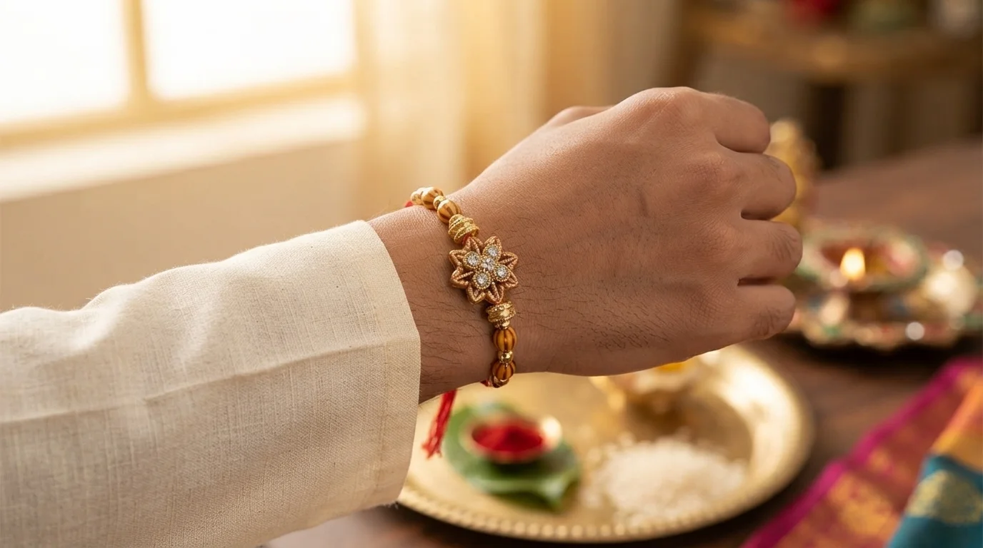 Floral Stone Rakhi with Roli Chawal ( Pack of 4)