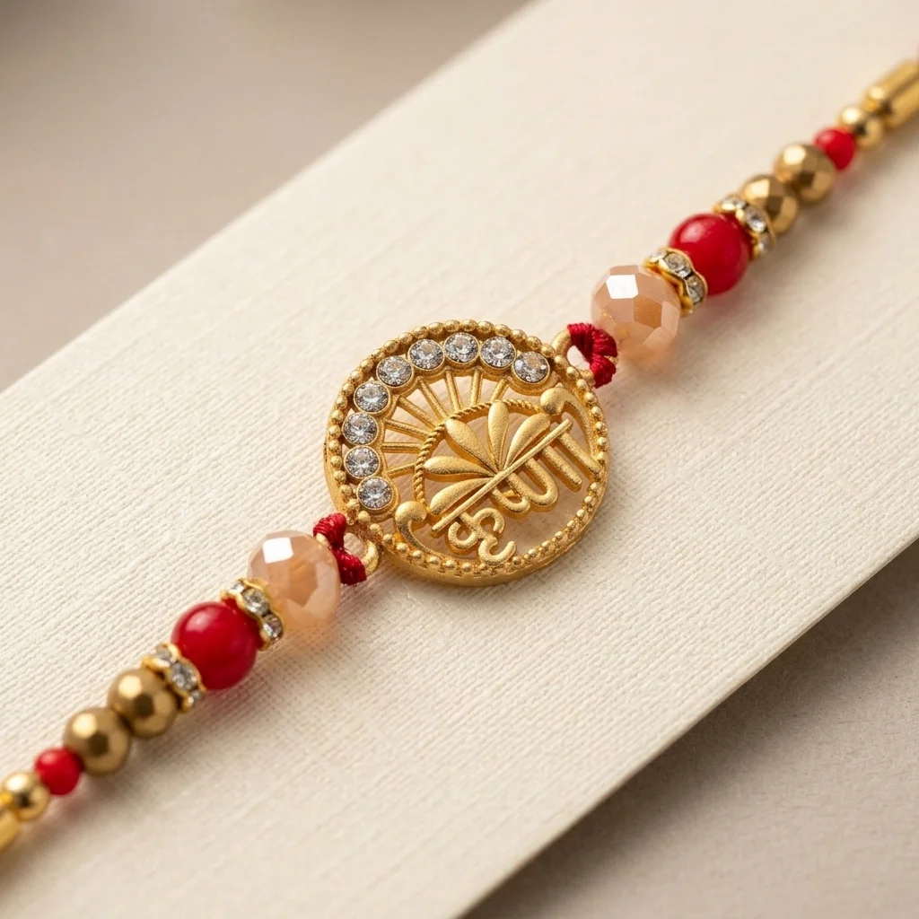 Gold-Tone Om Stone Krishna Rakhi