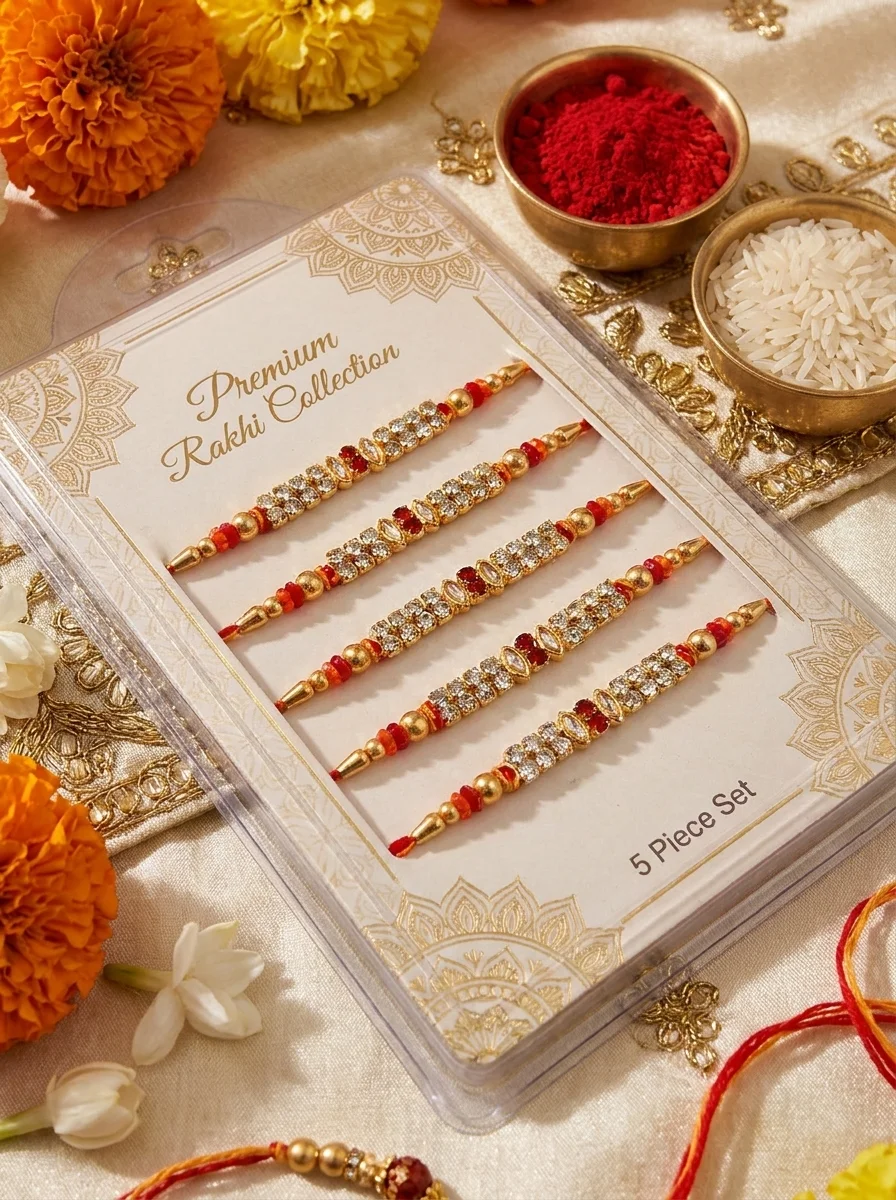 Premium Kundan Stone Rakhi ( Pack of 5 )