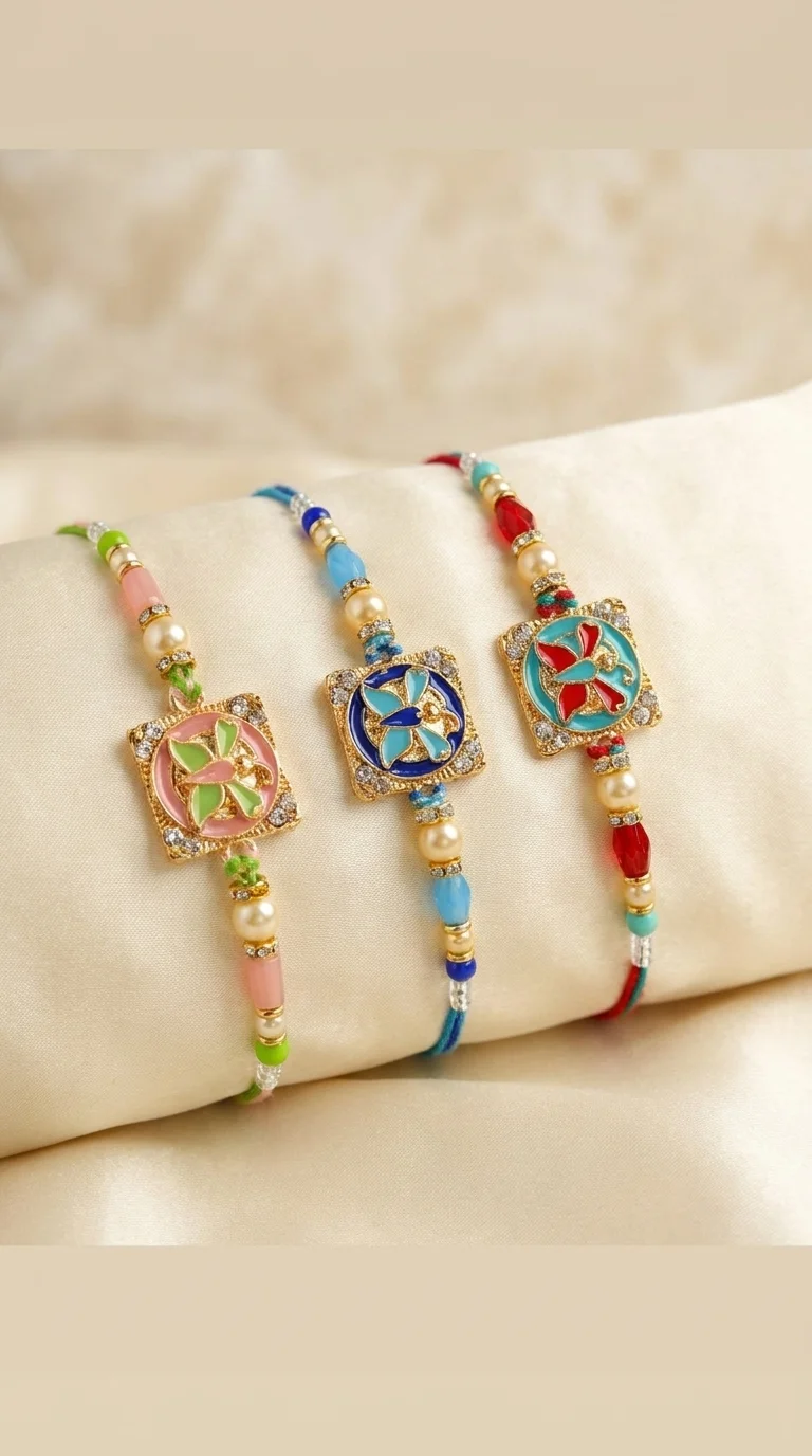 Designer Meenakari Butterfly Rakhi Set (Pack of 3)