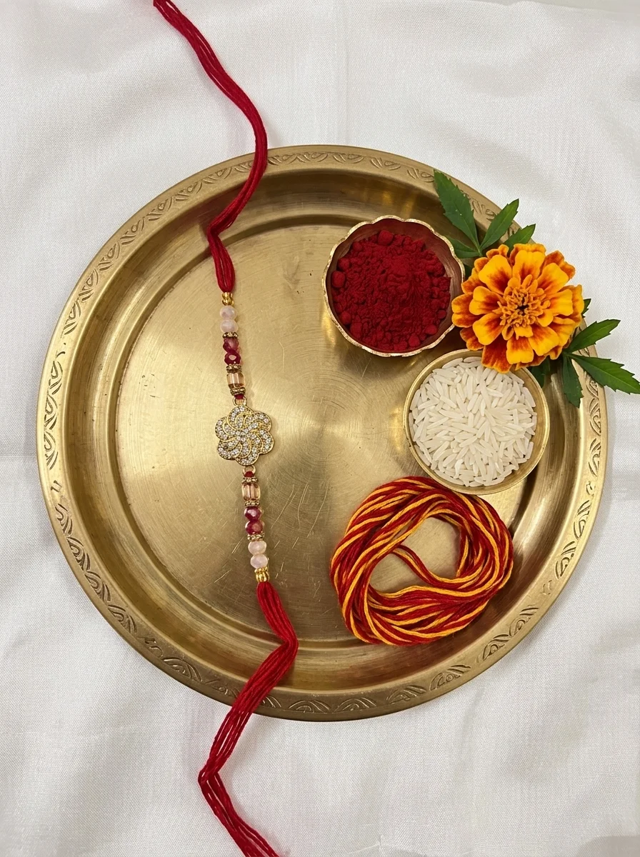 Premium CZ Stone Designer Rakhi Set