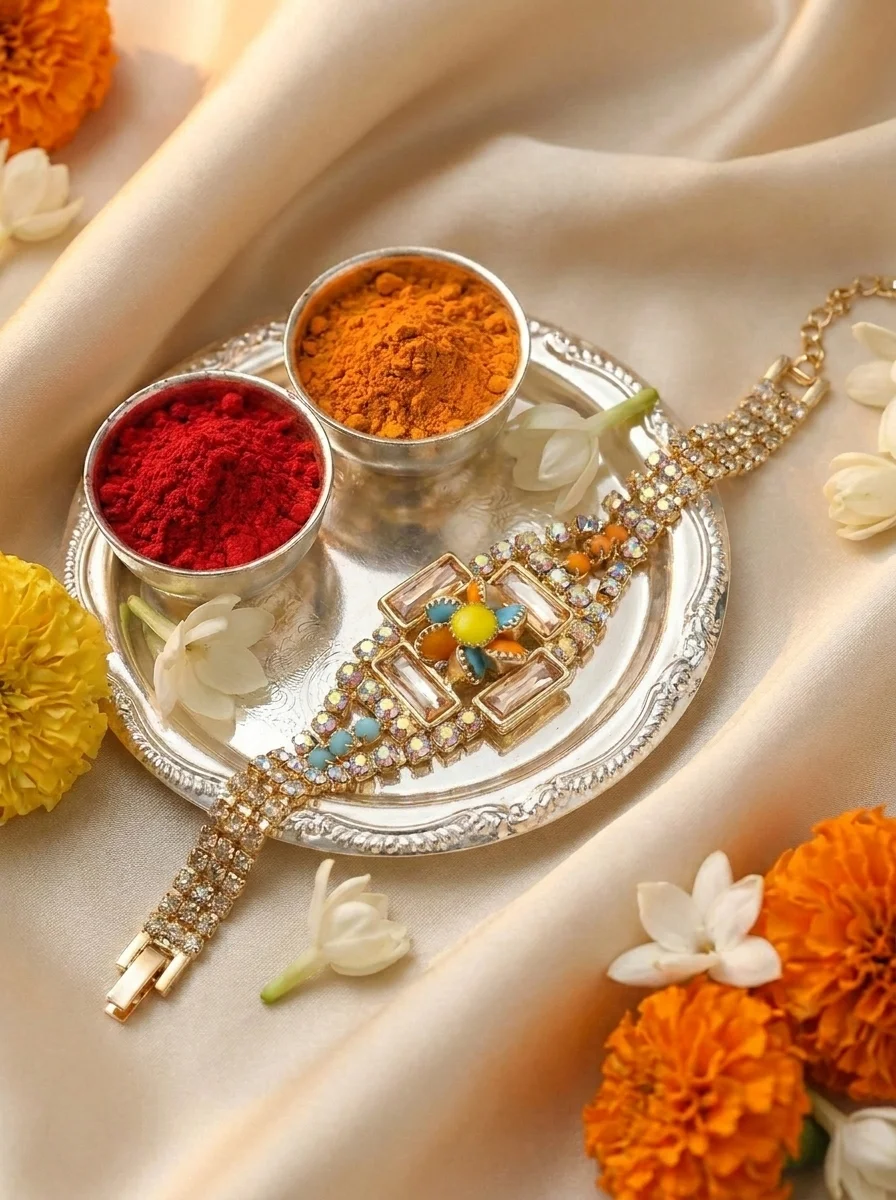 Premium Floral CZ Bhai Bracelet Rakhi