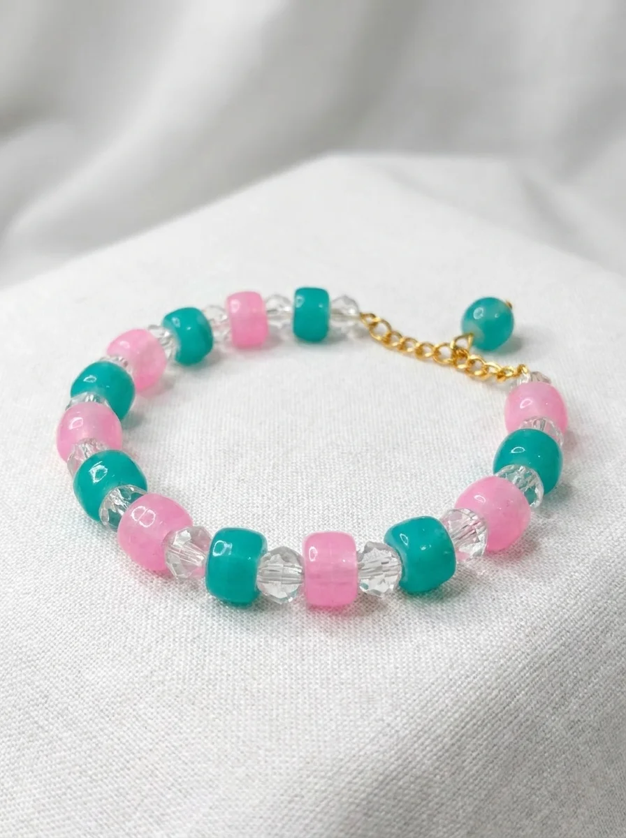 Pink & Teal Beaded Bracelet