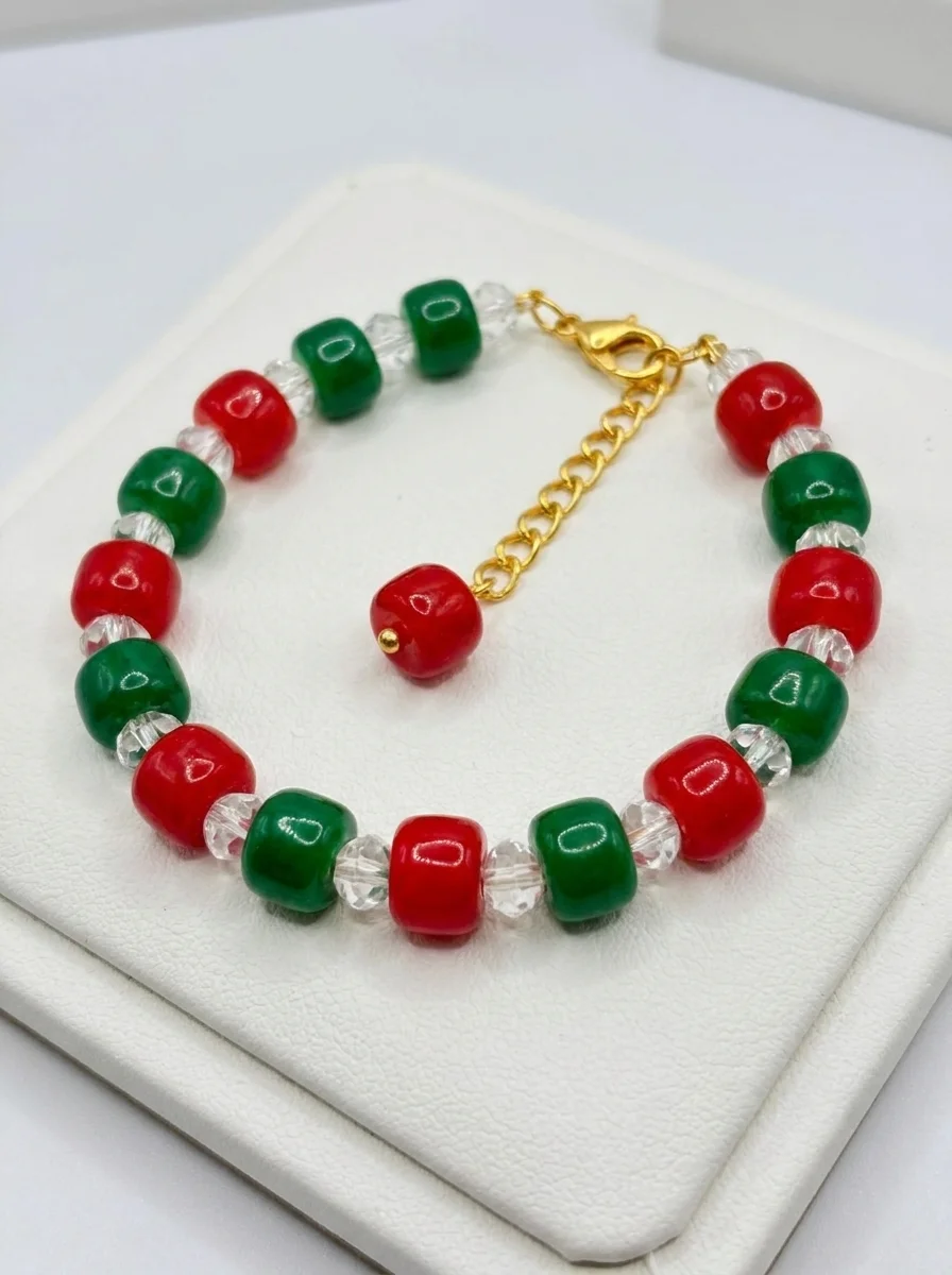 Red & Green Beaded Bracelet