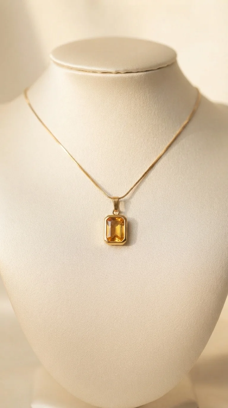 Gold-Plated Amber Stone Pendant Necklace