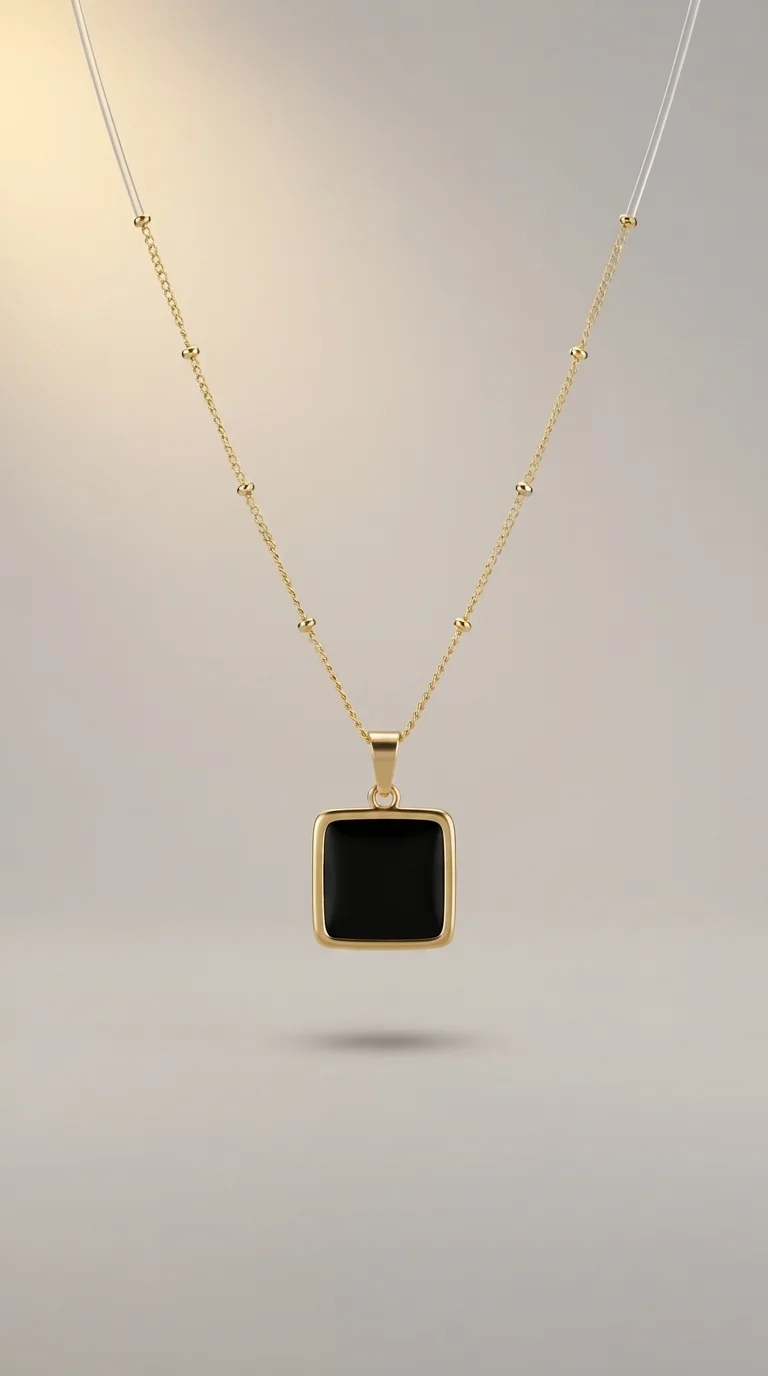 Gold-Plated Black Square Pendant Necklace